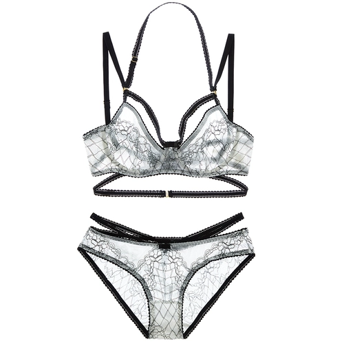 Ультратонкий прозрачный бюстгалтер, нижнее белье, тонкий комплект, сексуальный кружевной ремень, трусы