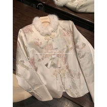 FATFAATBABY Fat MM Gentle Wind Blouse Autumn Winter Temperament Sweet and slightly Fat New Chinese Mao collar disc buckle jacket