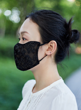 蕾丝口罩护脸遮阳网纱女士夏季薄款冰丝透气挂耳防护面罩脸罩春秋