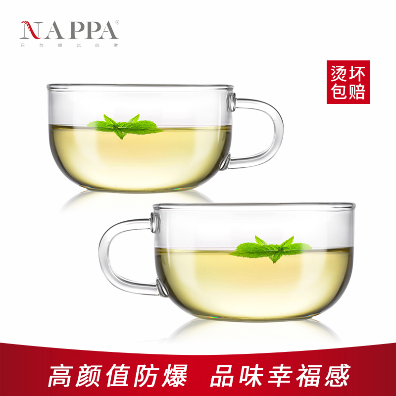 NAPPA耐热玻璃茶杯家用套装 简约玻璃杯水杯咖啡杯碟 透明花茶杯 - 图1