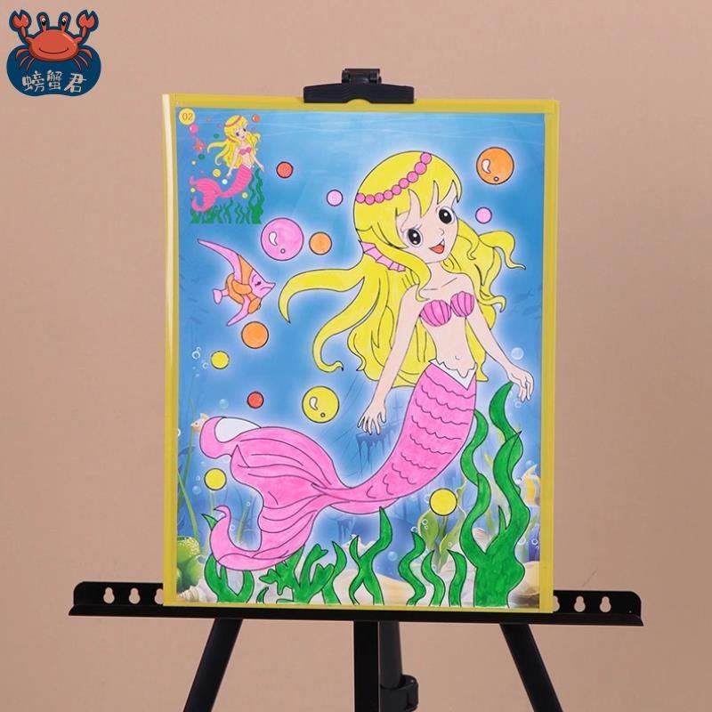 夜市涂鸦画儿童填色水彩画彩底颜料画套装diy手工幼儿园涂色画板 - 图1