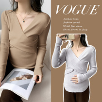 Pregnant woman hit undershirt autumn and winter style 2023 new sweaters inner lap can breastfeed long sleeves blouses knitted warm spring and autumn season