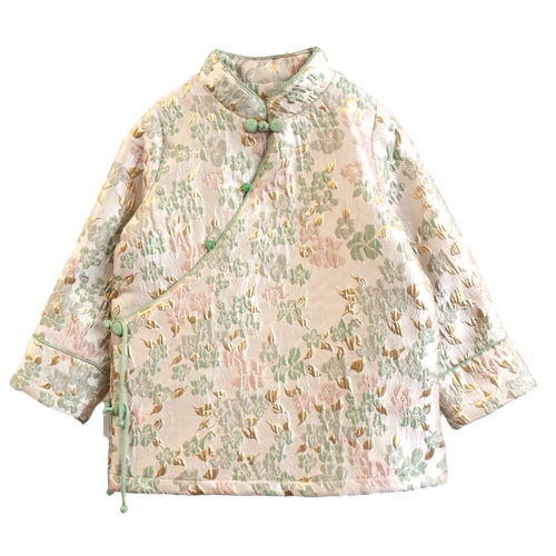 知了童装 秋冬浮雕锦缎中式棉外套女童国风唐装棉衣宽松棉袄55617 - 图3