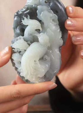 天然和田玉青花籽料双喜临门手把