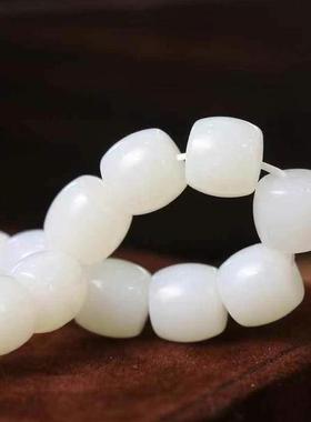 天然和田玉白玉老型珠手串