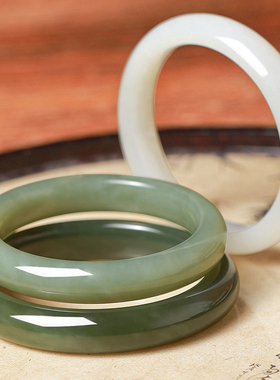 和田玉老料晴水青玉手镯女款