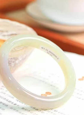 天然和田玉烟紫手镯55圈口手镯