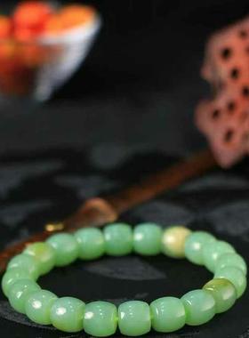 天然和田玉老坑碧玉老型珠手串