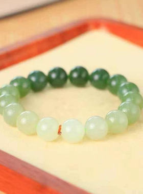 和田玉青玉手串老料渐变色手链