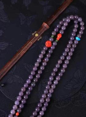 天然和田玉烟紫项链女款