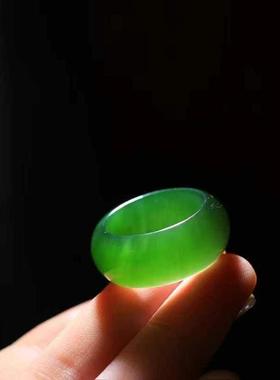 天然和田玉老坑碧玉戒指指环