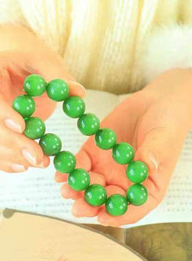 新疆和田玉碧玉俄碧老料猫眼手串