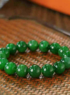 天然老坑和田玉菠菜绿碧玉手串