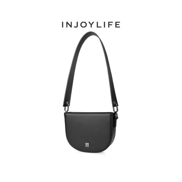 INJOYLIFE马鞍包女复古半圆单肩斜挎包宽肩带小众设计包手拎小包