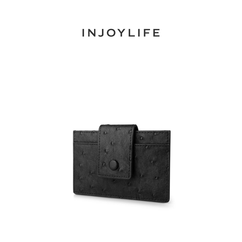 INJOYLIFE新款按扣卡包女迷你鸵鸟纹钱包超薄钱包精致小巧零钱包 - 图0