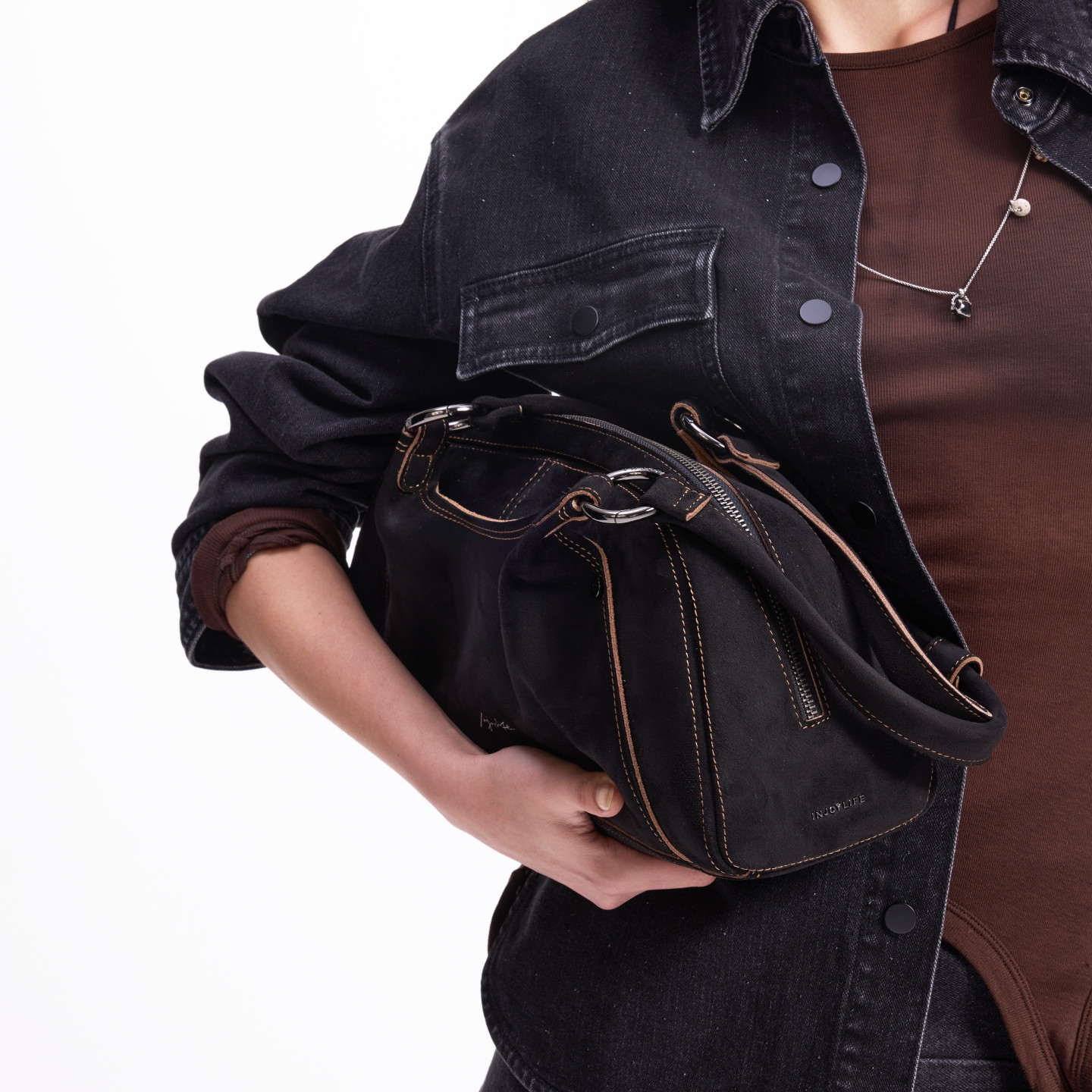 INJOYLIFE美式波士顿 复古棒球包麂皮绒大容量随性单肩包手提包,淘宝优惠券,粉丝福利购,淘宝优惠卷