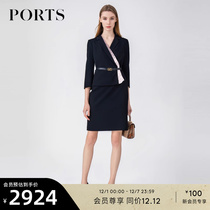 PORTS Ppose Woman Dress Temperament V Collar Commute Suit Design Sensation OL Workplace Dress Black slim fit dress
