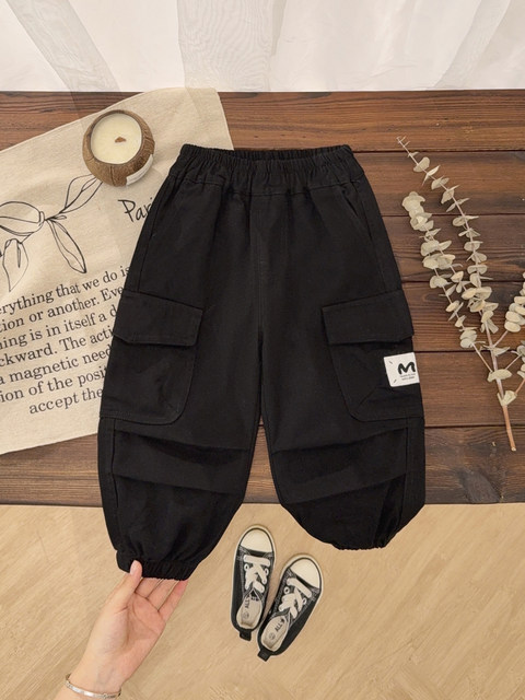 Boys overalls spring and autumn children's pants pure cotton casual pants baby trousers loose and handsome 2025 new style