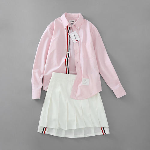 TB衬衫情侣装夏季装男女潮牌纯色bf风学生班服牛津纺结婚照白衬衣 - 图2