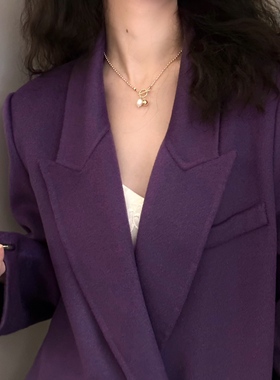 酒午韩版轻奢T扣珍珠吊坠项链女