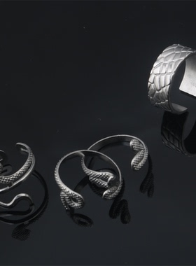 不锈钢蛇纹蛇皮蛇戒指开口可调节食指戒时尚简约男女手饰