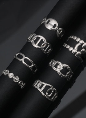 不锈钢花纹猪鼻子戒指素戒开口可调节食指戒时尚简约男女手饰