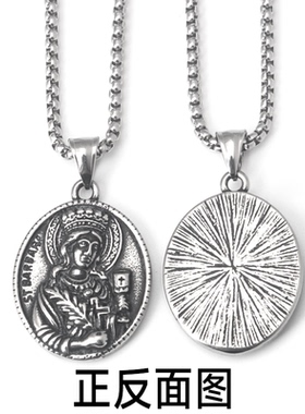 不锈钢古希腊神话复古人物像椭圆吊坠钛钢男女街头时尚长款项链