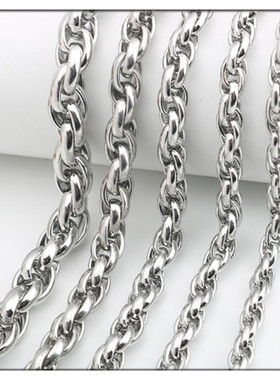 不锈钢蛋形双扣麻花链钛钢男女项链配吊坠吊牌裸链单链包包链