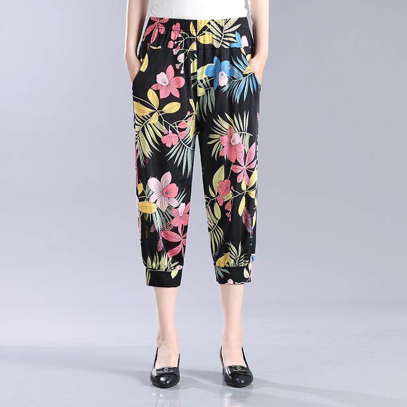 老年人奶奶冰丝九分裤七分女灯笼中裤花裤子中老年妈妈夏薄高弹力,淘宝优惠券,粉丝福利购,淘宝优惠卷