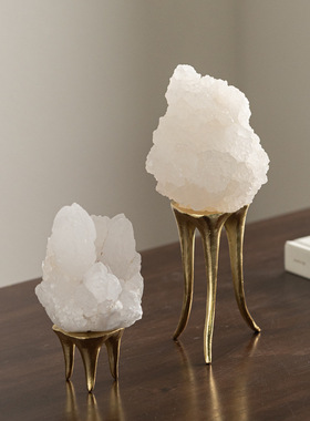 新中式黄铜晶石客厅酒柜装饰样板间售楼处博古架摆件宋代美学摆设