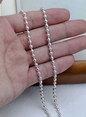 足银990纯银圆珠项链大人小孩男女款圆珠子毛衣链儿童银佛珠项链