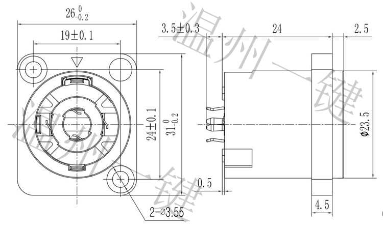 SP-011A2小方座 四芯 插座 连接器 同纽曲克NL4MP 直脚接口 - 图0