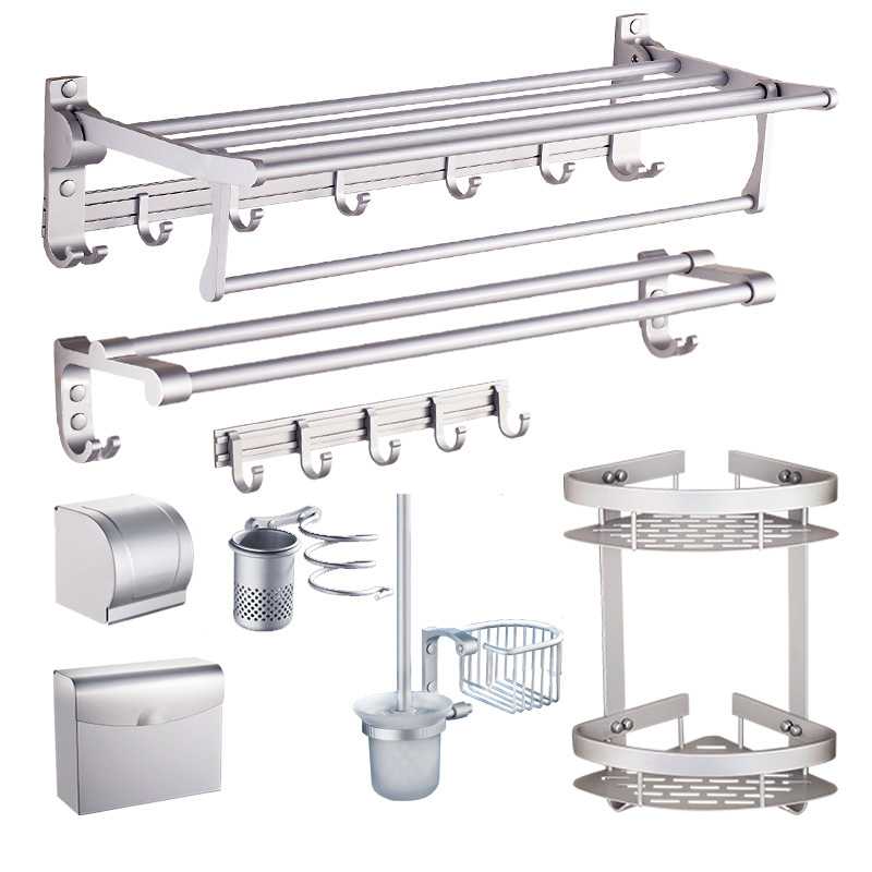 毛巾架太空铝免打孔置物架卫生间用具毛巾杆厕所卫浴五金挂件套装 - 图2