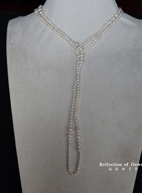 天然淡水近圆珍珠项链多层叠戴长款毛衣链轻奢1.5米1.1米时尚百搭