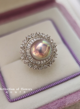 天花板天然珍珠收藏级特炫彩紫牛油果紫绿炫光精工s925戒指活口