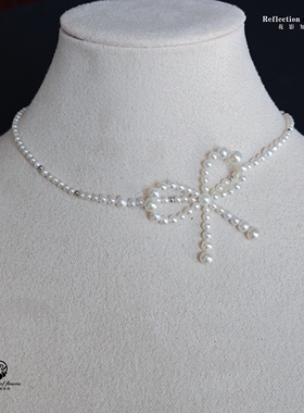 淡水天然珍珠蝴蝶结项链轻奢小众设计感珍珠女气质锁骨链颈链纯银