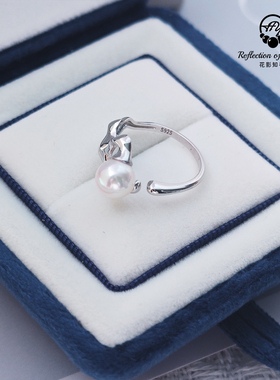 孤品天然海水熔岩珍珠7mm戒指女时尚小众设计感纯银开口指环