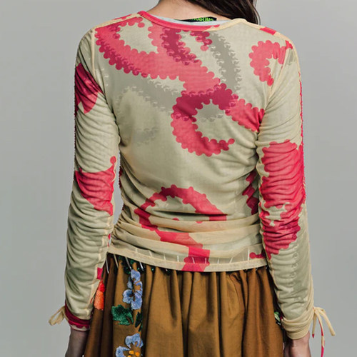 chopovai25SS欧美潮甜辣Y2K双层网纱抽绳长袖透气男女T恤上衣 - 图1