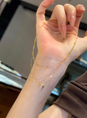 高保色双层叠戴星芒项链女轻奢