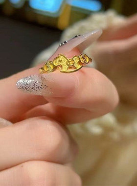 马上有钱黄金色招财小金马戒指女