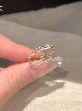 绝美金色碎钻极细戒指女2026新款