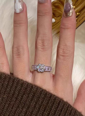 高颜值重工设计香芋紫花朵戒指女