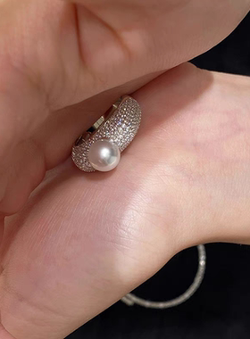 超闪珍珠戒指女轻奢小众高级感