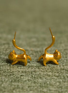 金色喵星人立体小猫咪耳钉女轻奢