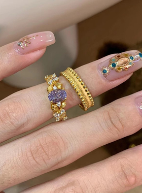 韵味紫~锆石戒指女中古老钱风
