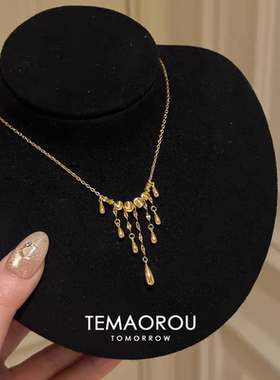 金色水滴流苏项链精致复古宫廷风