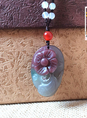 吊坠天然雕刻聚财紫绿玛瑙