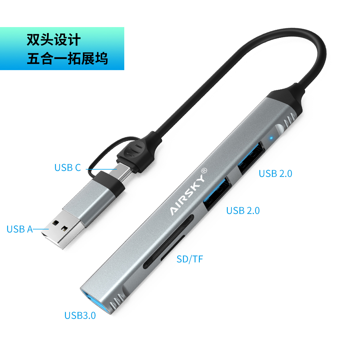 usb3.0分线器Type-c读卡器TF/SD卡USB高速连U盘键盘鼠标2.0分线器 - 图1