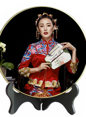婚纱照片定制8/10/12寸摆台圆形复古风  中国风中式屏风摆台相框