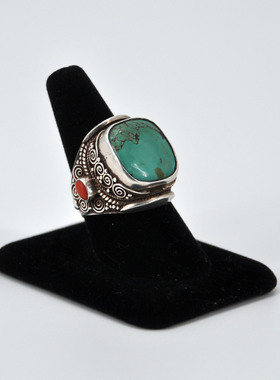 925银镶绿松石尼泊尔活口戒指